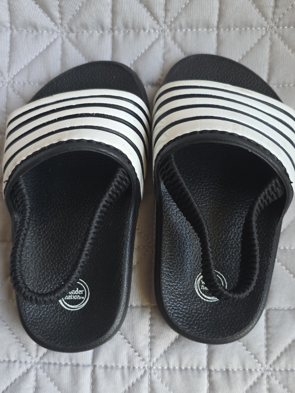 wonder nation Black and White Striped Slide Sandals with Toe Loop